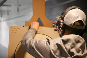 A shooter at the GSSF match prepares to send a target downrange.