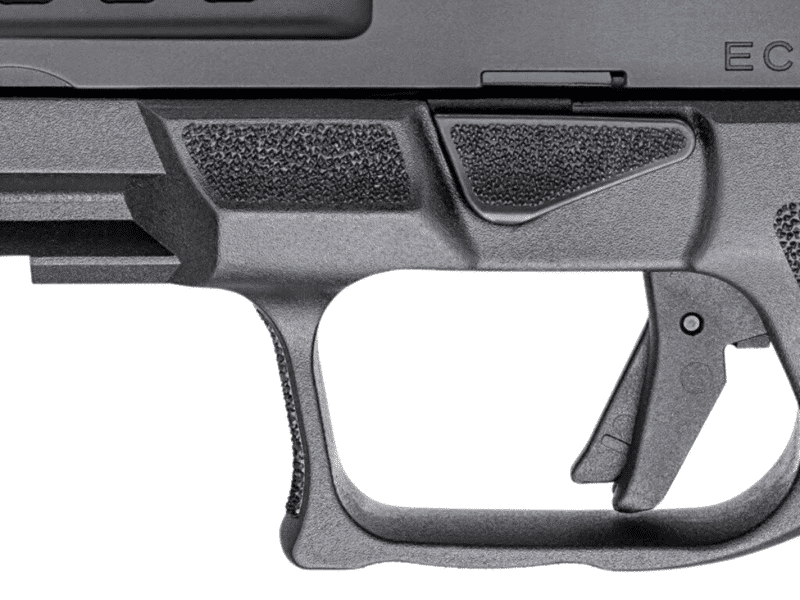 The trigger group drops into the grip module to create scalability between shooter's hand sizes.